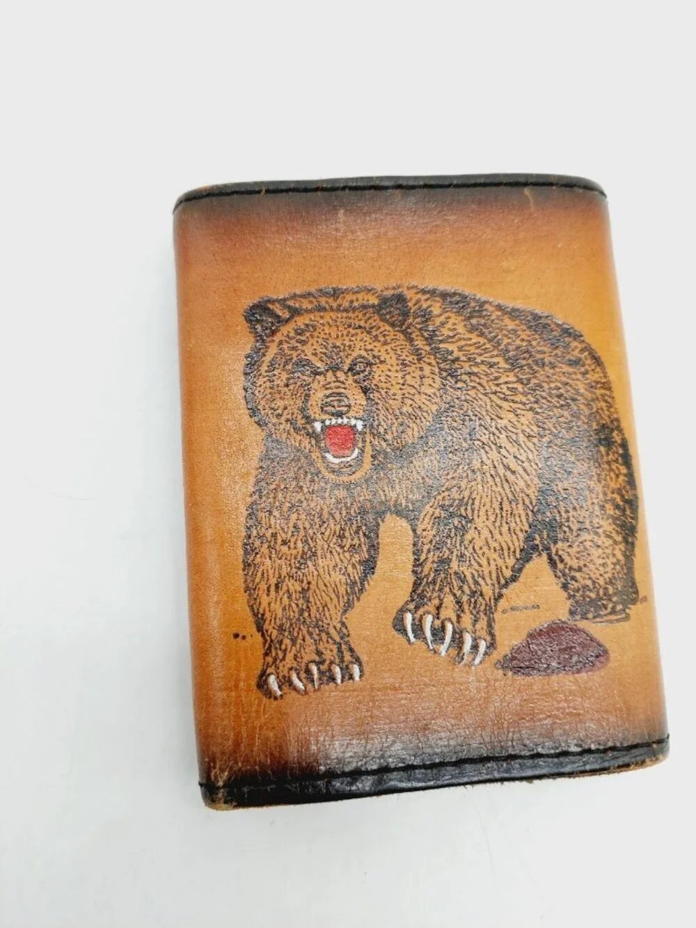 Mens Wallet Tan Brown Grizzly Bear Bilfold
